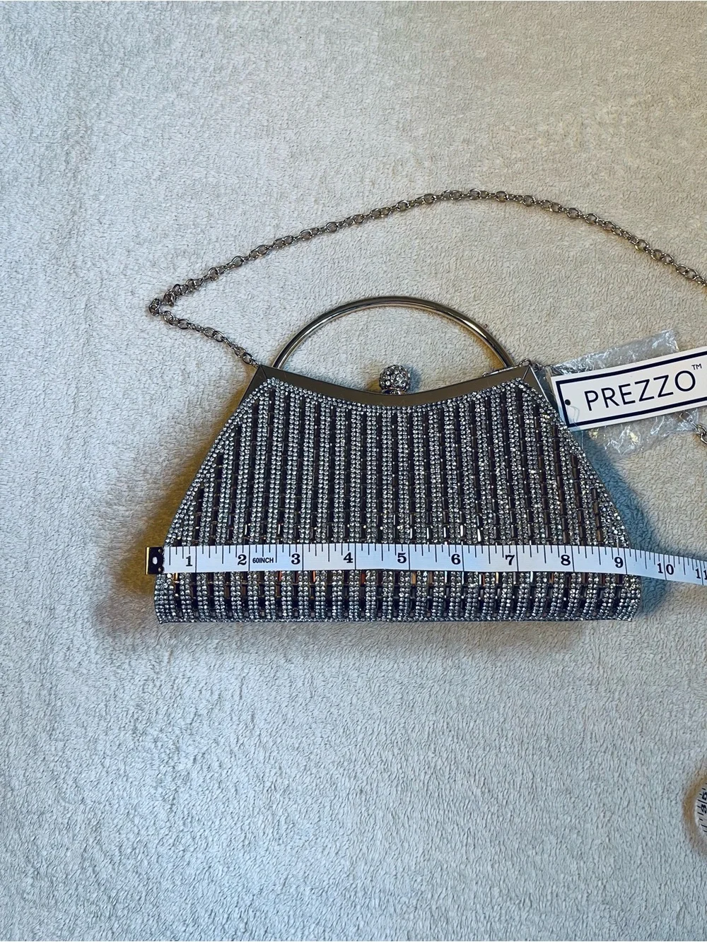 PREZZO Silver Beaded Evening Wristlet Clutch with Chain
